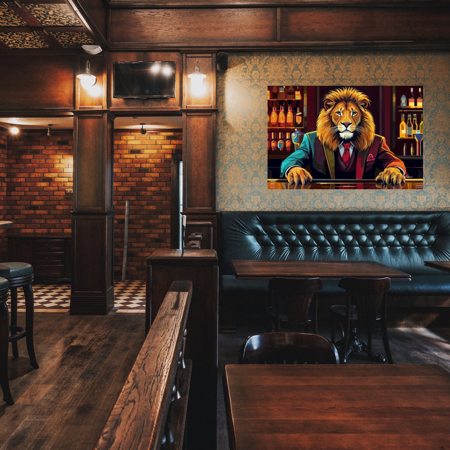 Barman Lion Canvas Wall Art, Cocktail Bar Lion Painting, Home Decor, Bar Design Decor, Office Decor