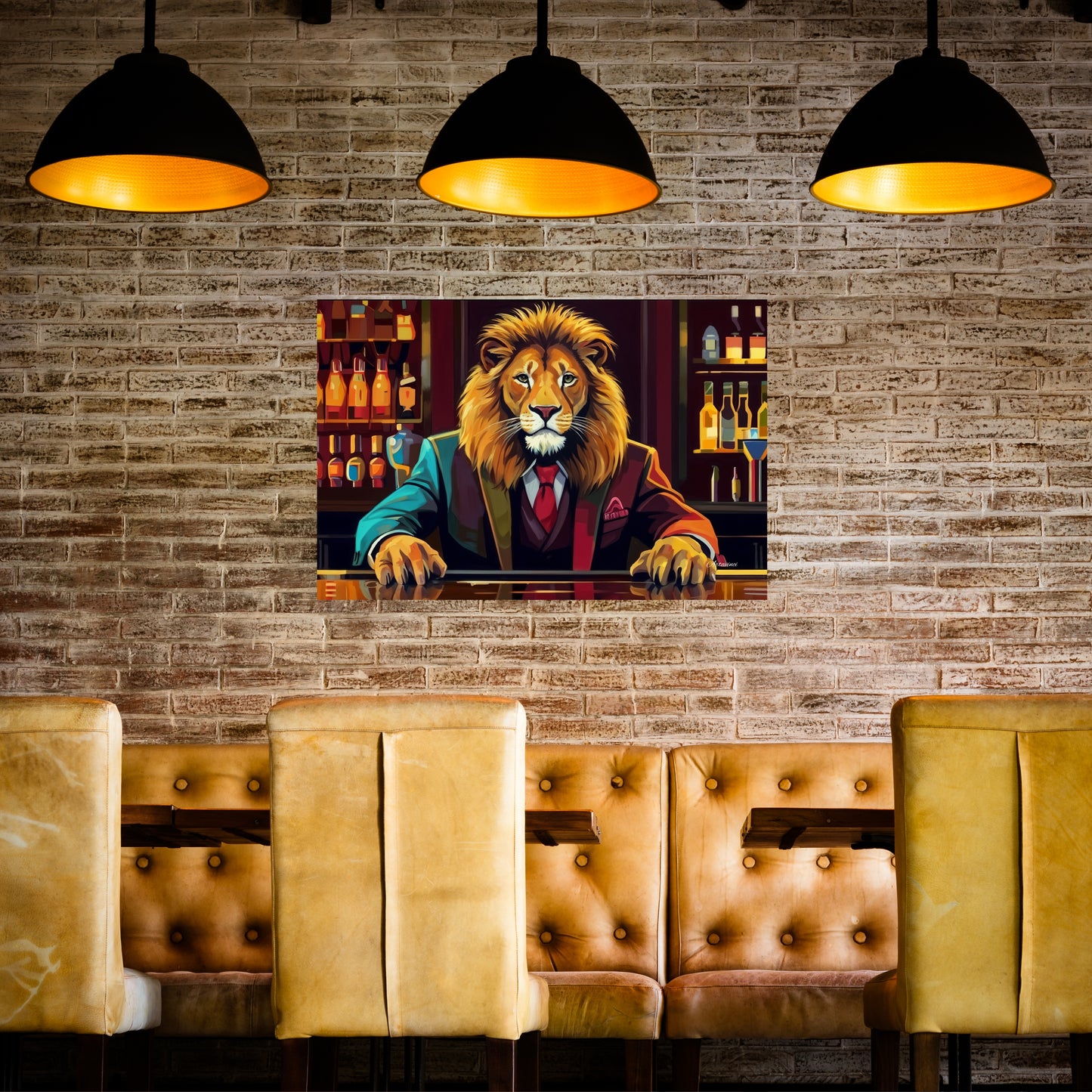 Barman Lion Canvas Wall Art, Cocktail Bar Lion Painting, Home Decor, Bar Design Decor, Office Decor
