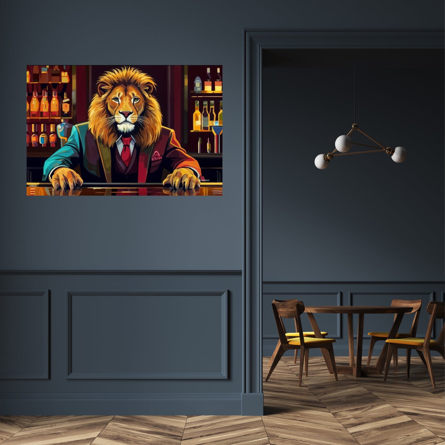 Barman Lion Canvas Wall Art, Cocktail Bar Lion Painting, Home Decor, Bar Design Decor, Office Decor