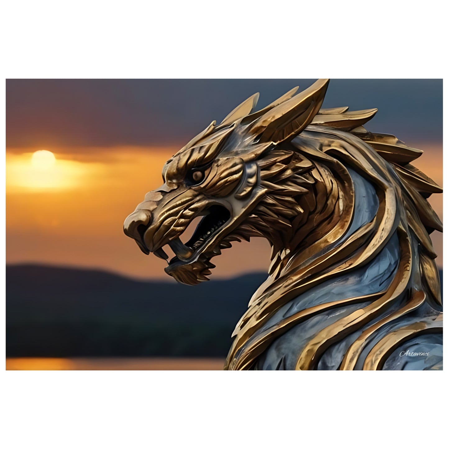 Golden Mythical Beast Statue Canvas Art