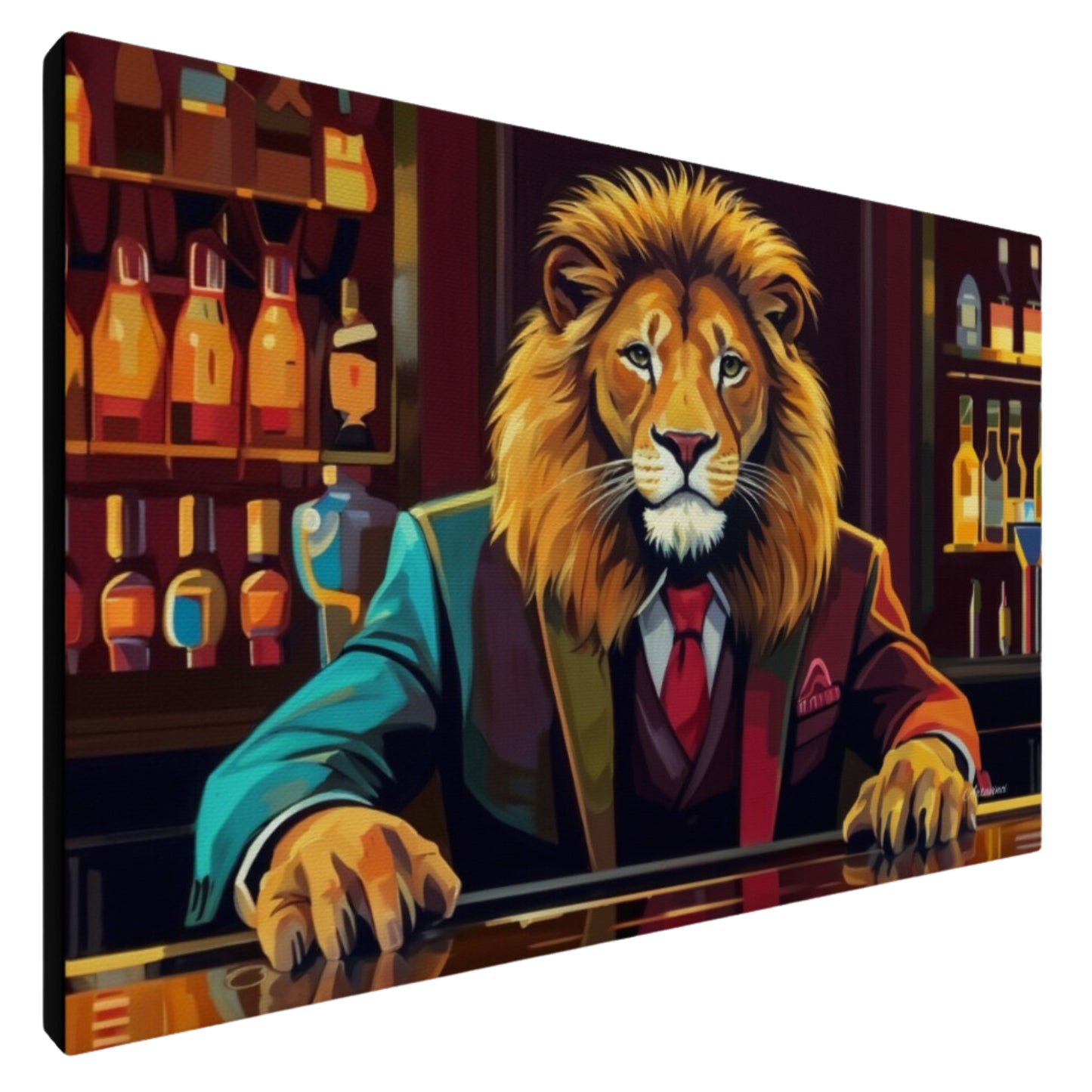 Barman Lion Canvas Wall Art, Cocktail Bar Lion Painting, Home Decor, Bar Design Decor, Office Decor