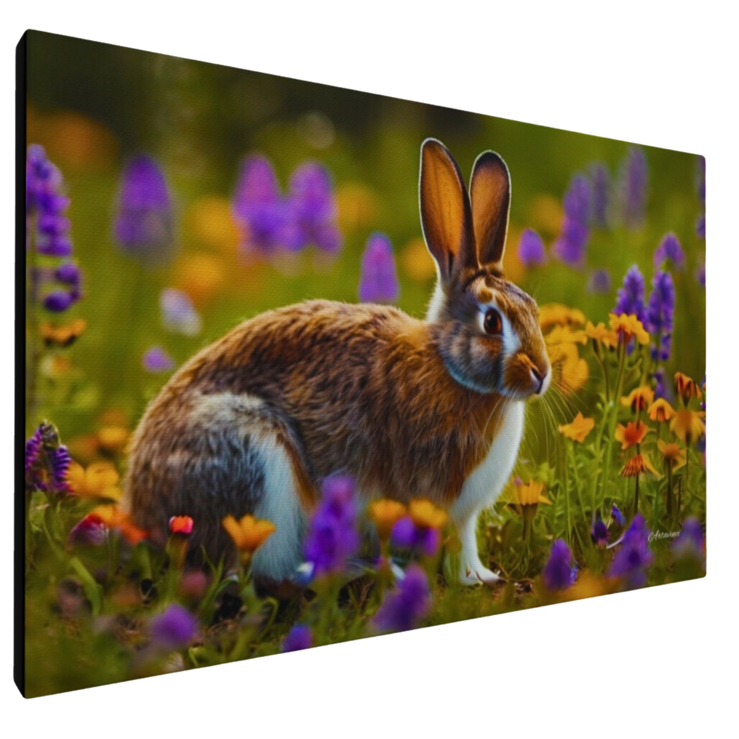 Cute Rabbit in Flower Garden Canvas Art