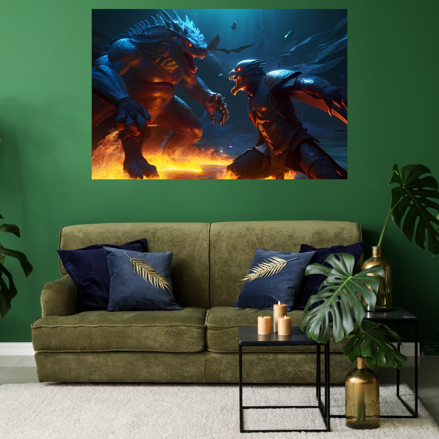 Mythological Creatures Epic Battle Canvas Art