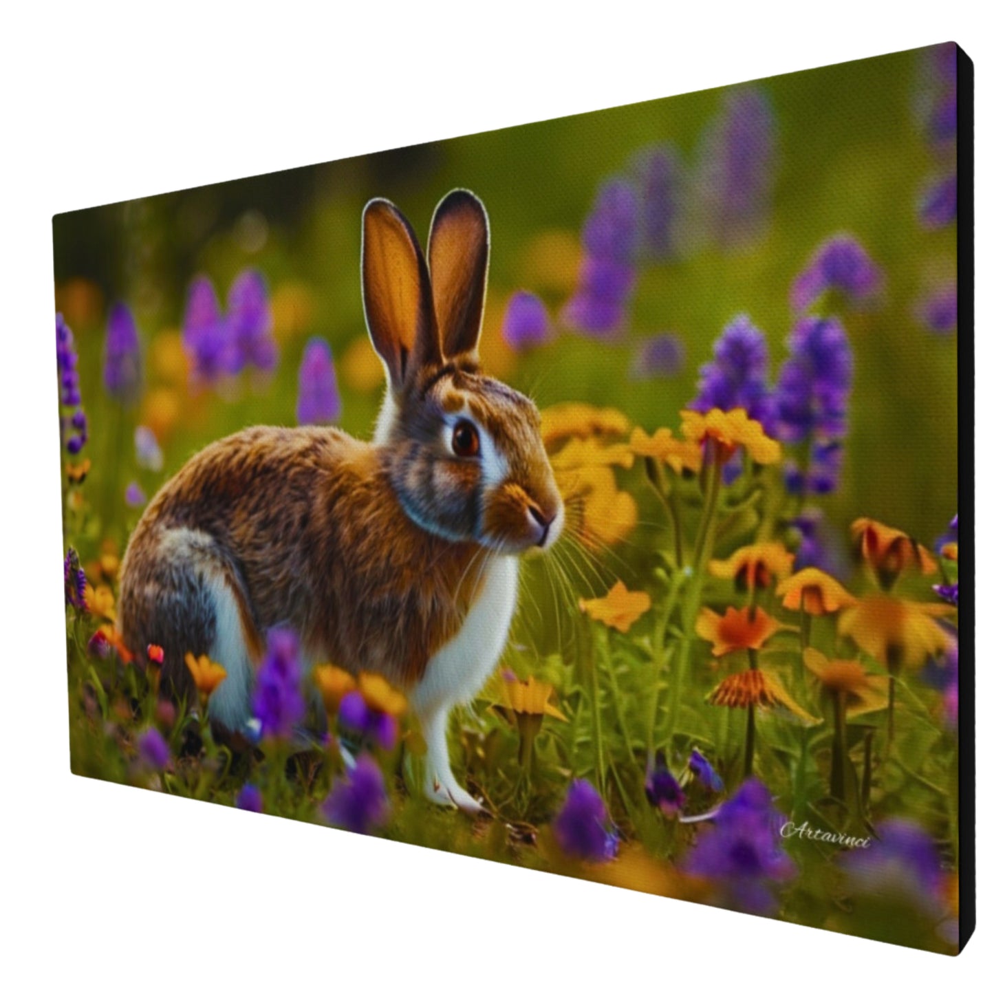 Cute Rabbit in Flower Garden Canvas Art