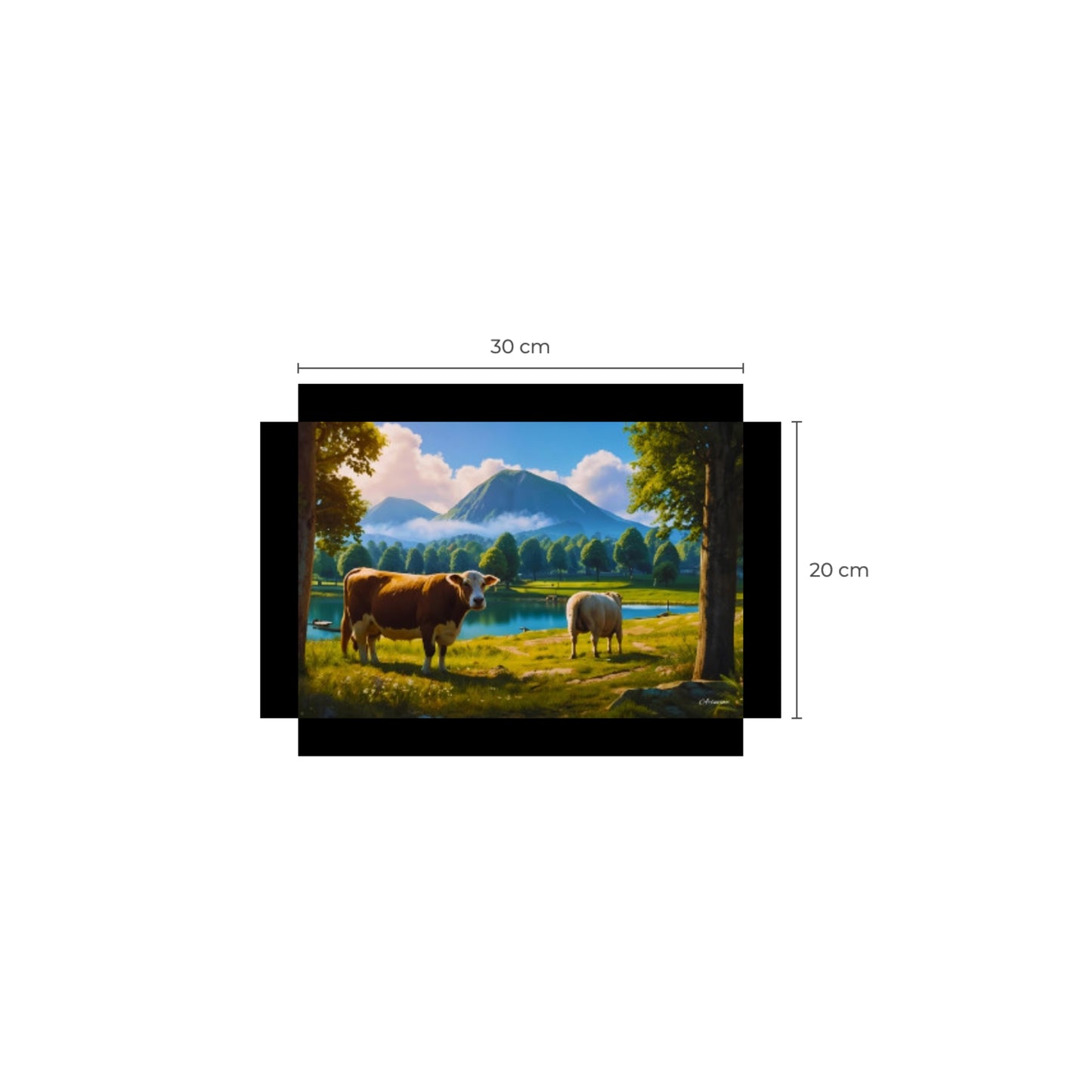 Tranquil Countryside Charm: Landscape with Cow and Sheep Canvas Print