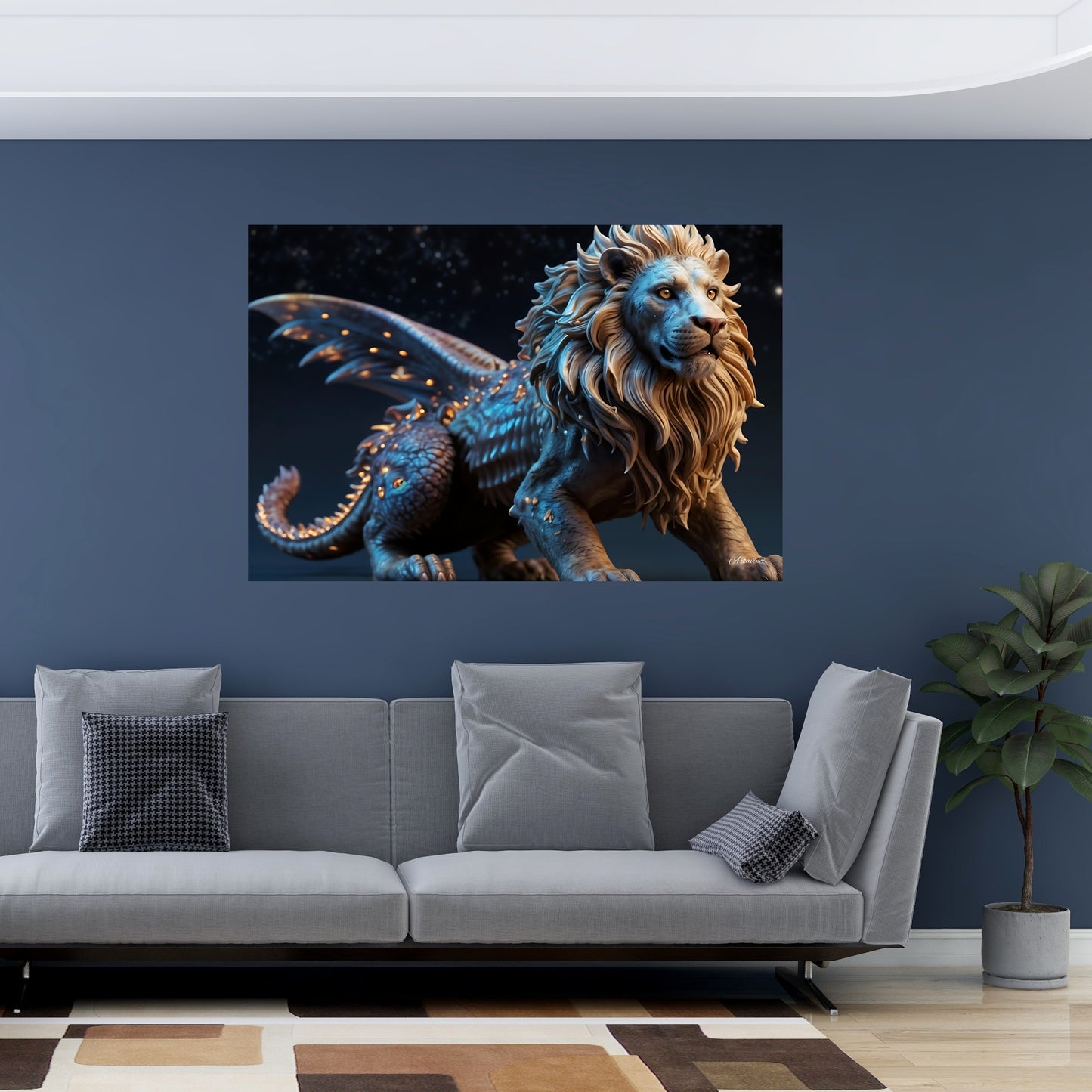 Epic and Huge Winged Mythological Lion Canvas Art Print