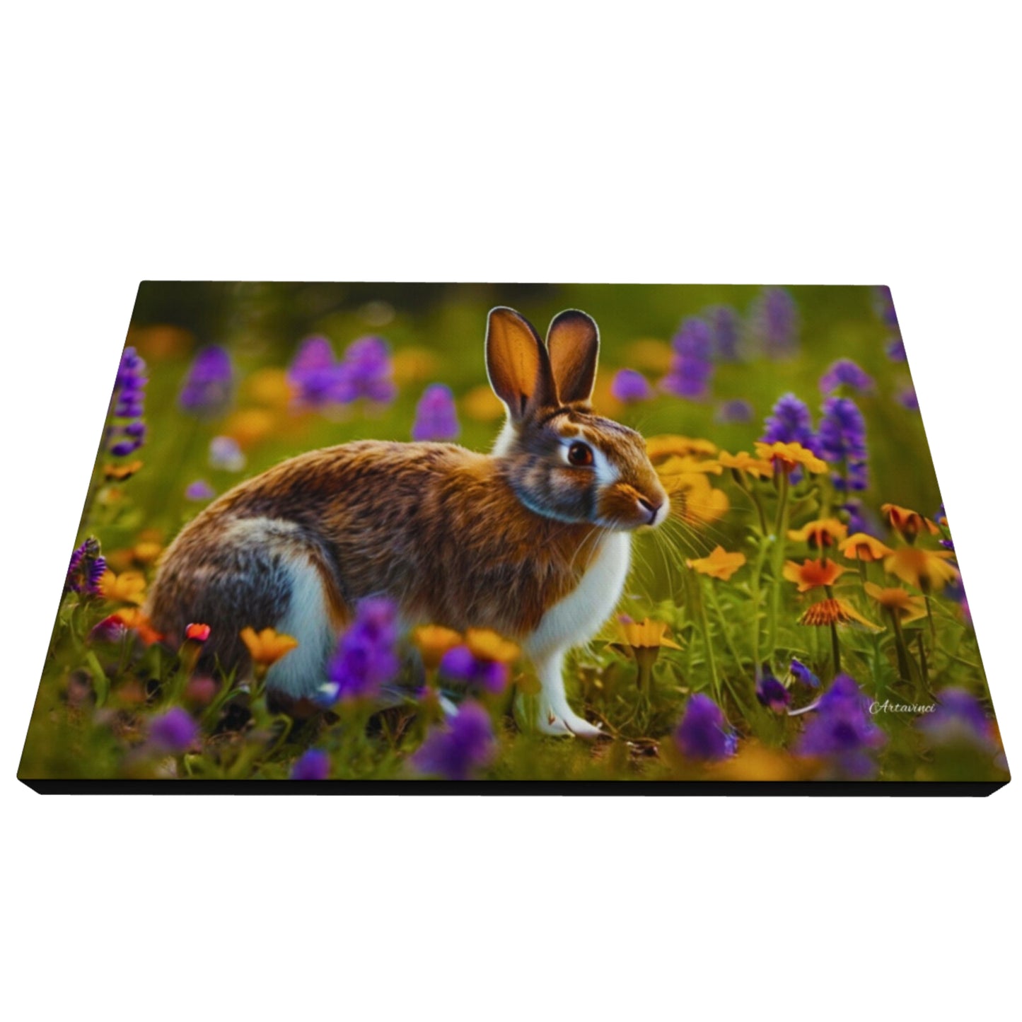 Cute Rabbit in Flower Garden Canvas Art
