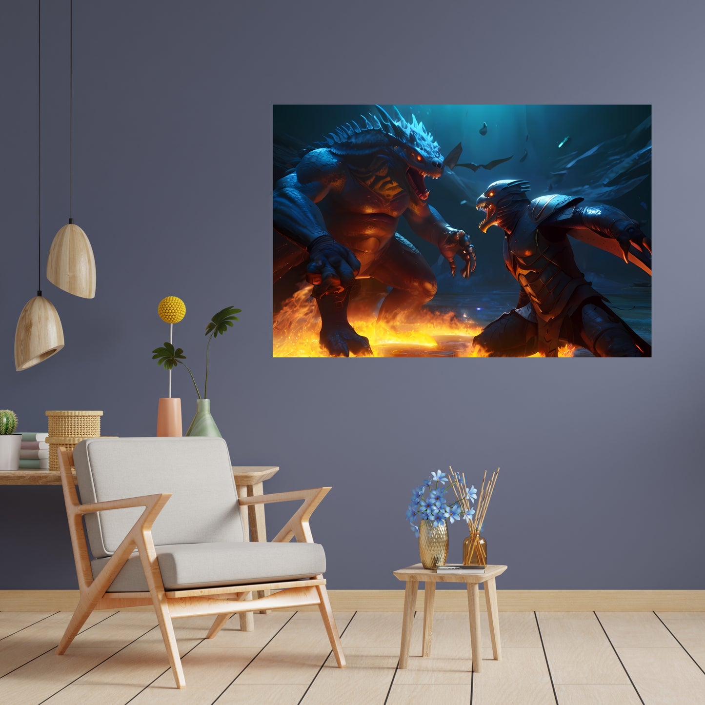 Mythological Creatures Epic Battle Canvas Art