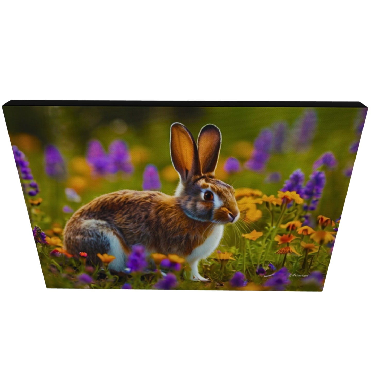 Cute Rabbit in Flower Garden Canvas Art