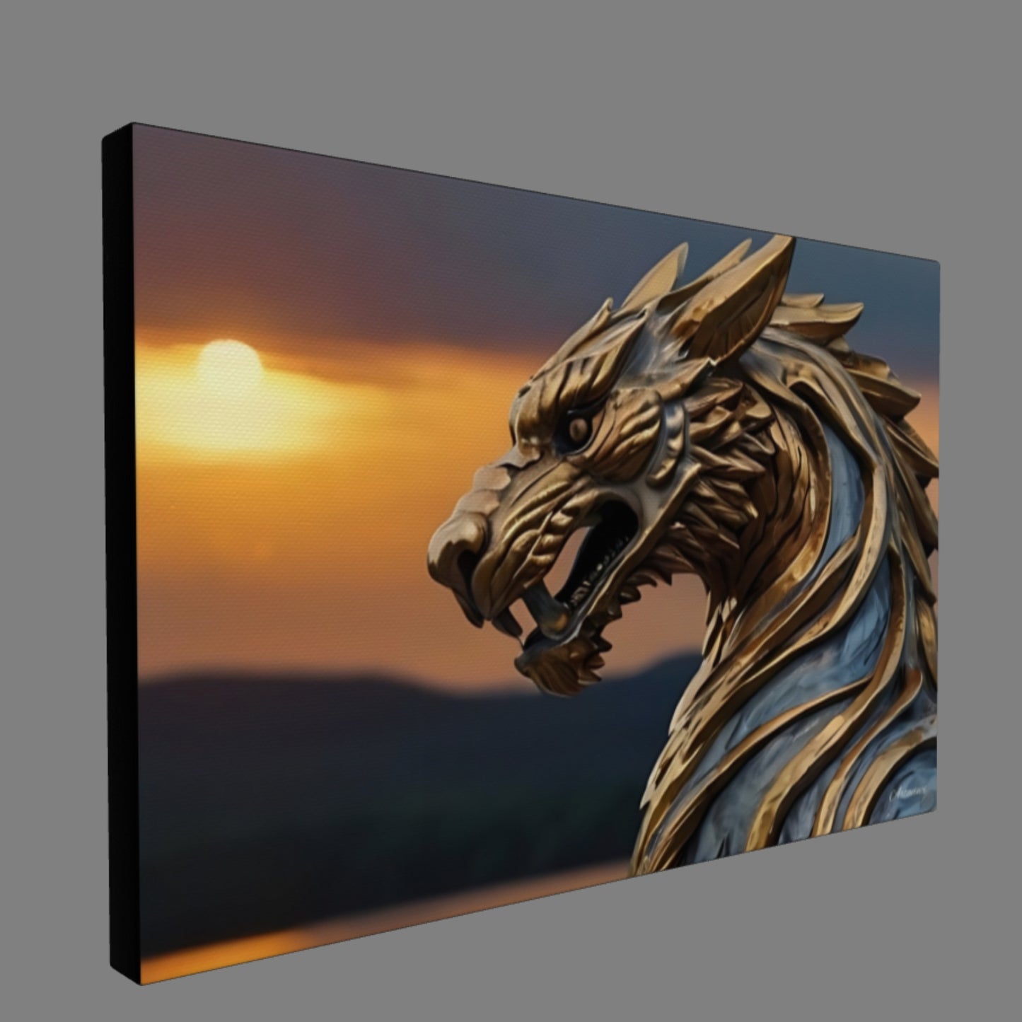 Golden Mythical Beast Statue Canvas Art