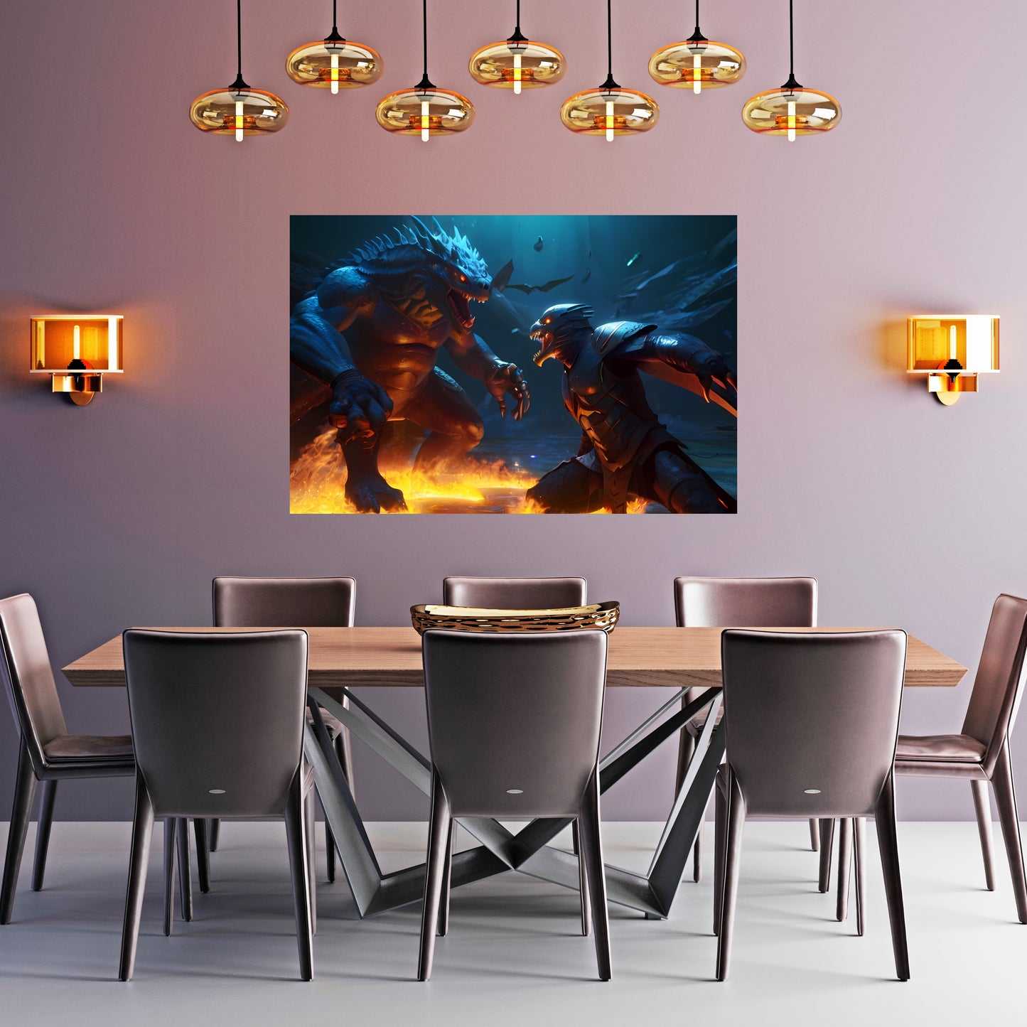 Mythological Creatures Epic Battle Canvas Art