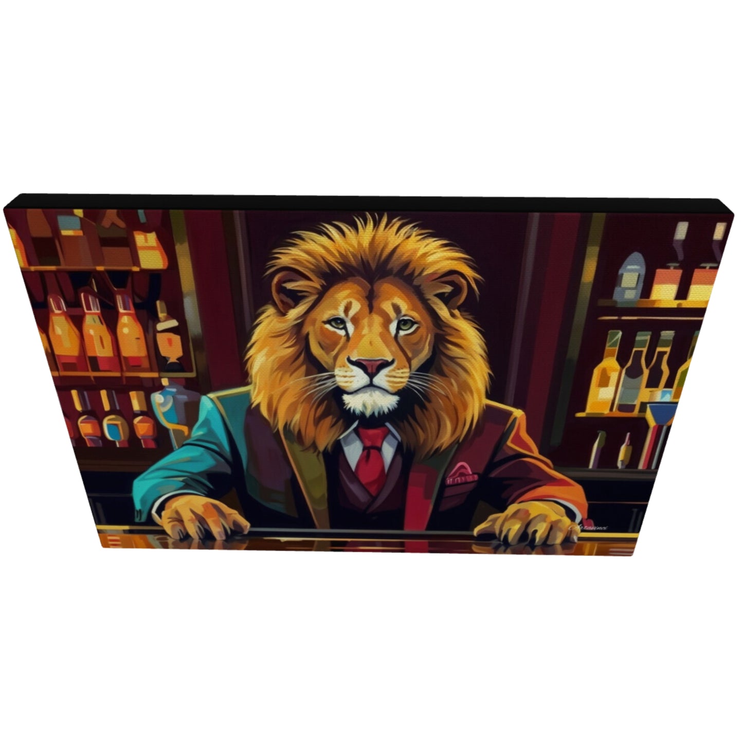 Barman Lion Canvas Wall Art, Cocktail Bar Lion Painting, Home Decor, Bar Design Decor, Office Decor