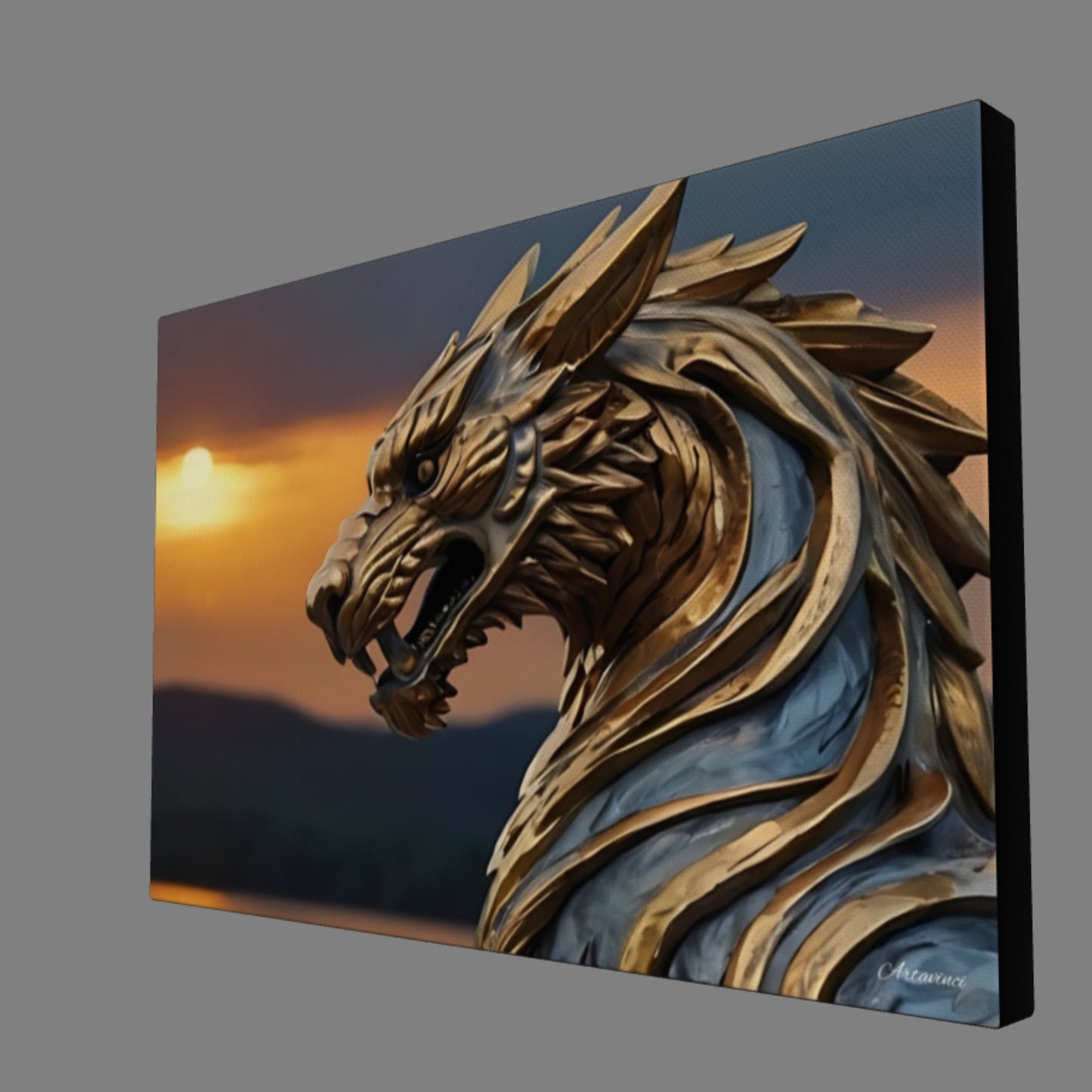 Golden Mythical Beast Statue Canvas Art