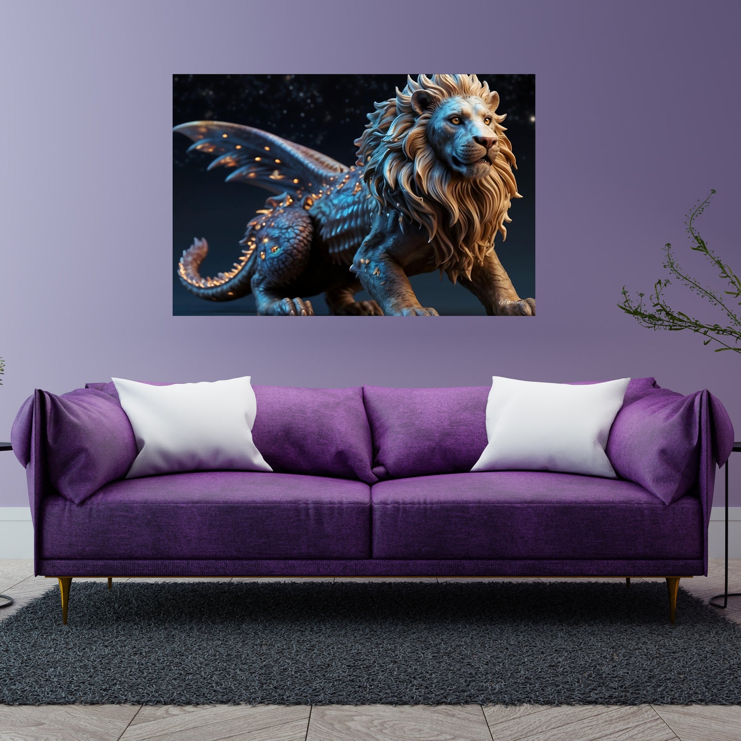 Epic and Huge Winged Mythological Lion Canvas Art Print