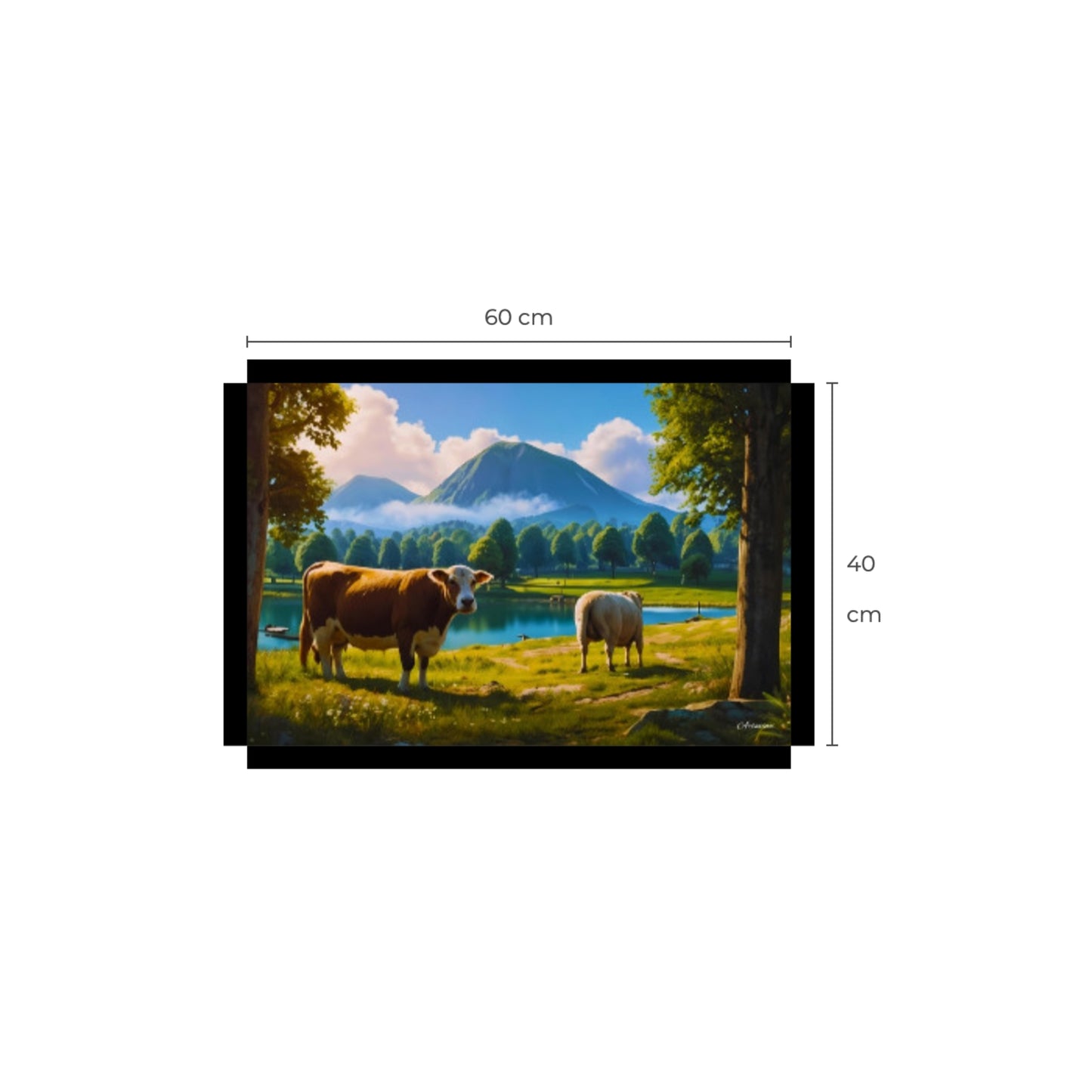 Tranquil Countryside Charm: Landscape with Cow and Sheep Canvas Print