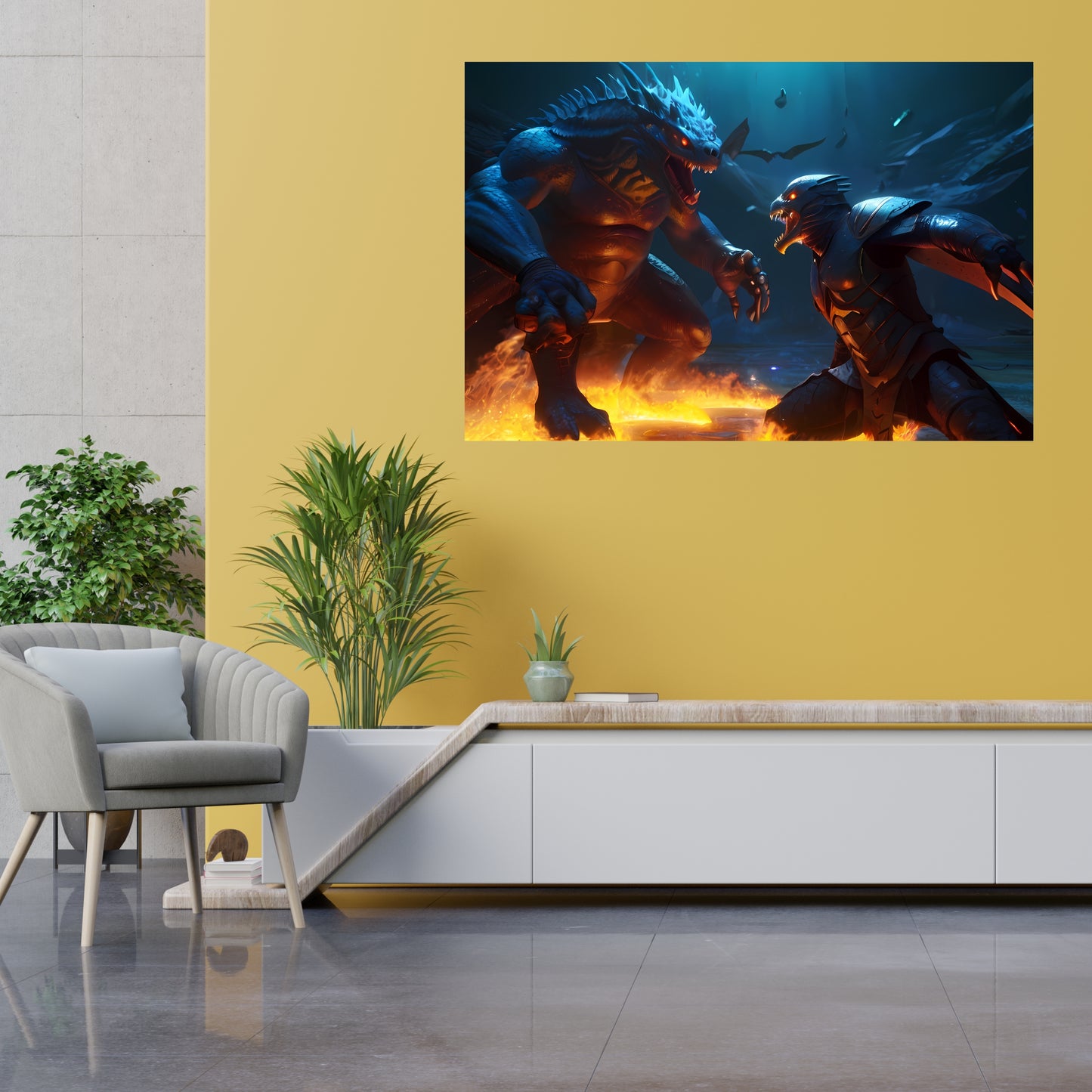 Mythological Creatures Epic Battle Canvas Art