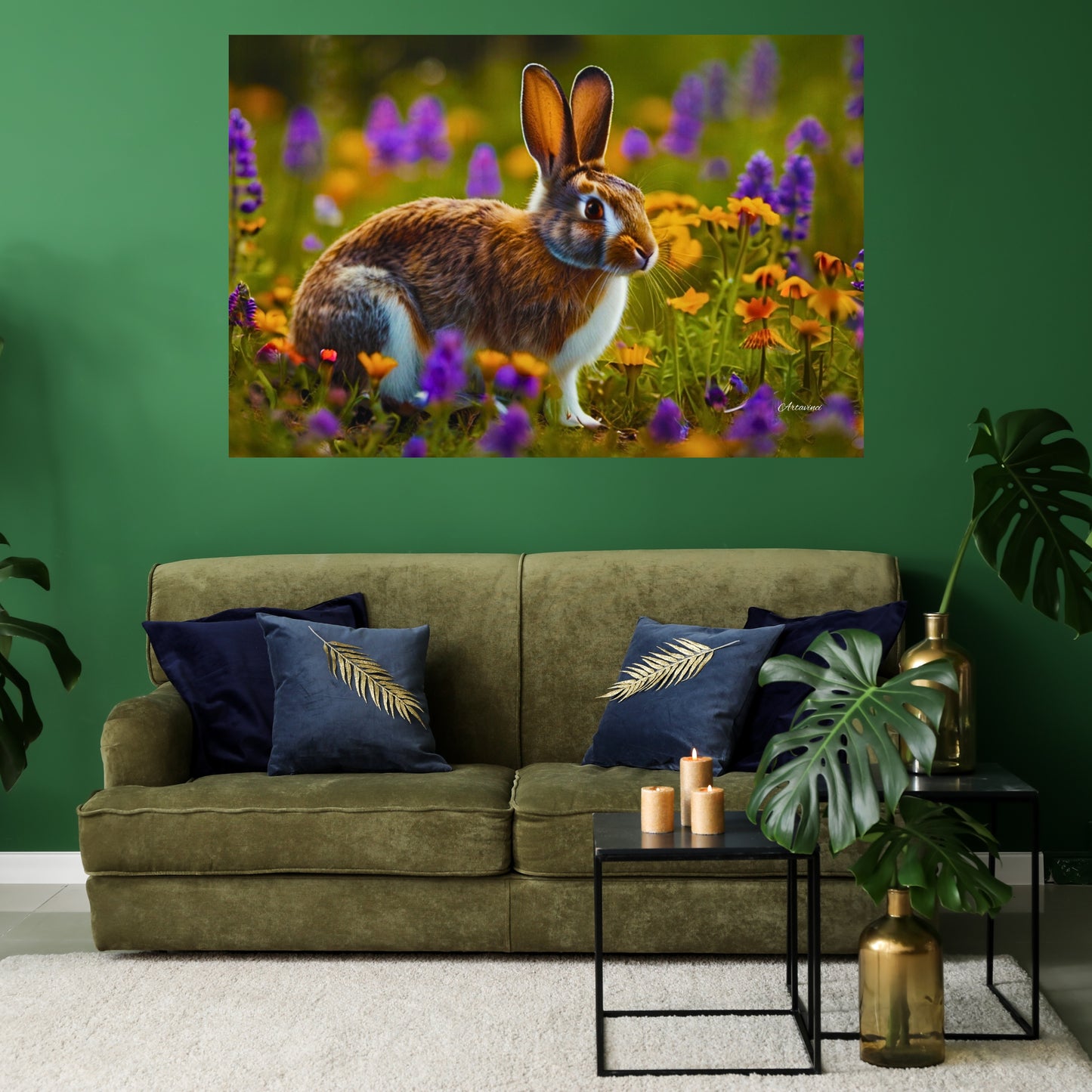 Cute Rabbit in Flower Garden Canvas Art