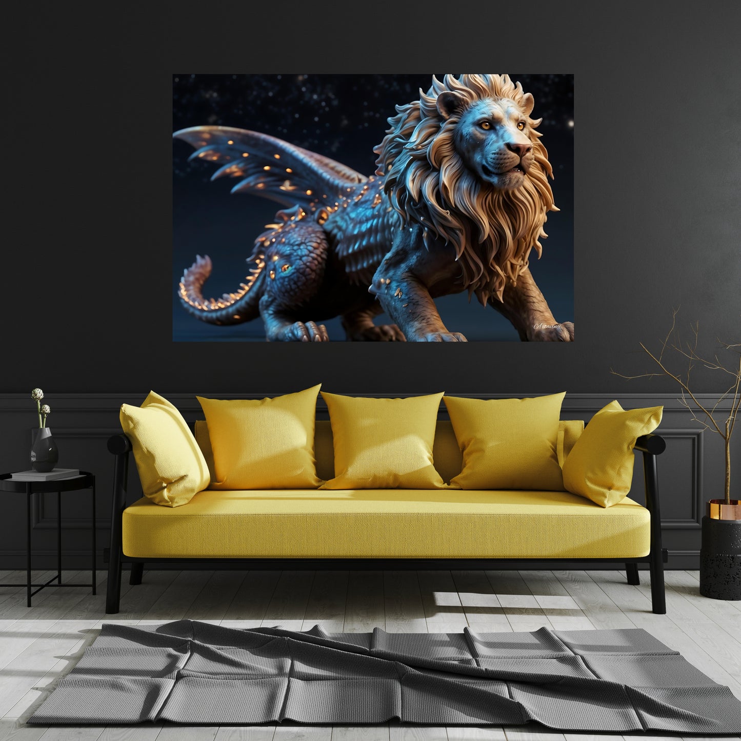 Epic and Huge Winged Mythological Lion Canvas Art Print