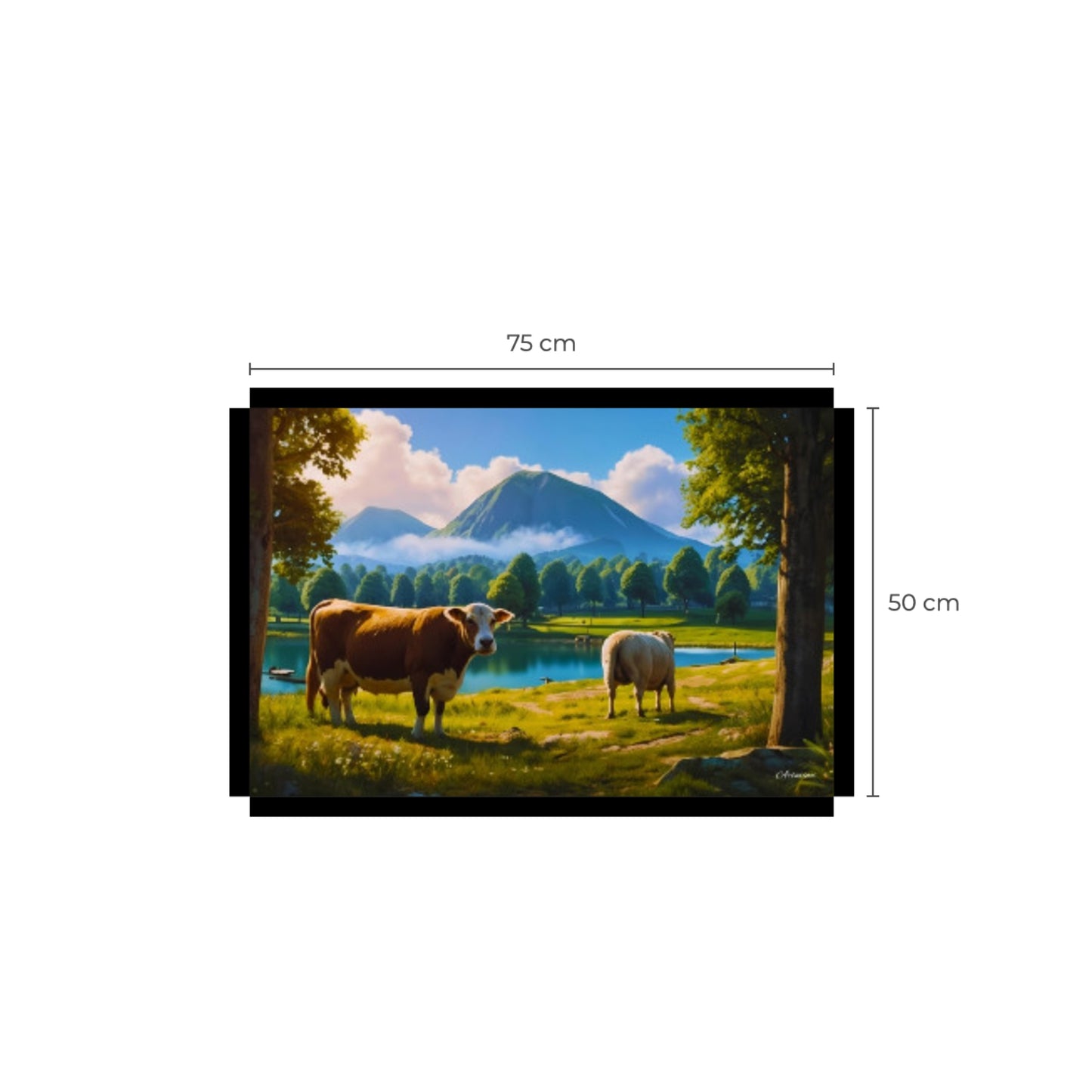 Tranquil Countryside Charm: Landscape with Cow and Sheep Canvas Print