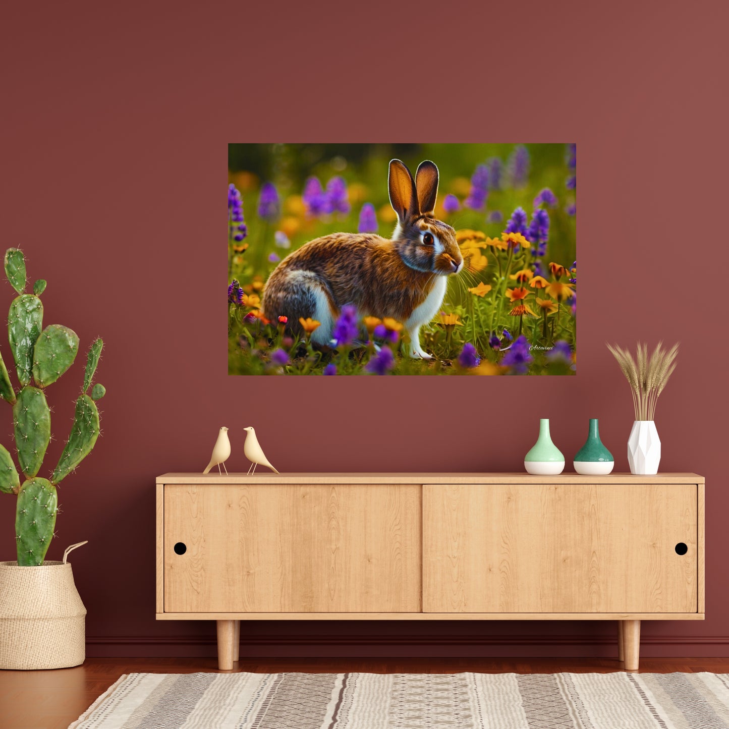 Cute Rabbit in Flower Garden Canvas Art