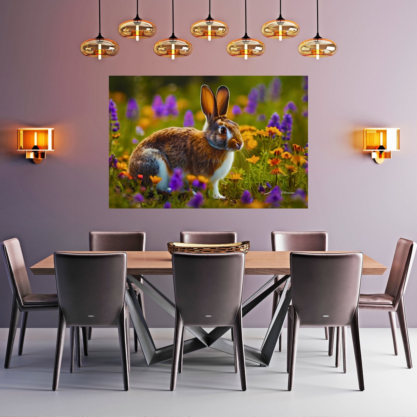 Cute Rabbit in Flower Garden Canvas Art