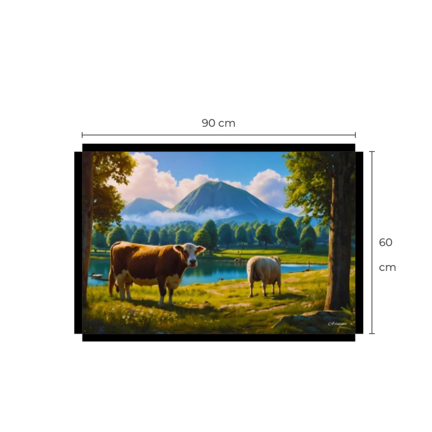 Tranquil Countryside Charm: Landscape with Cow and Sheep Canvas Print