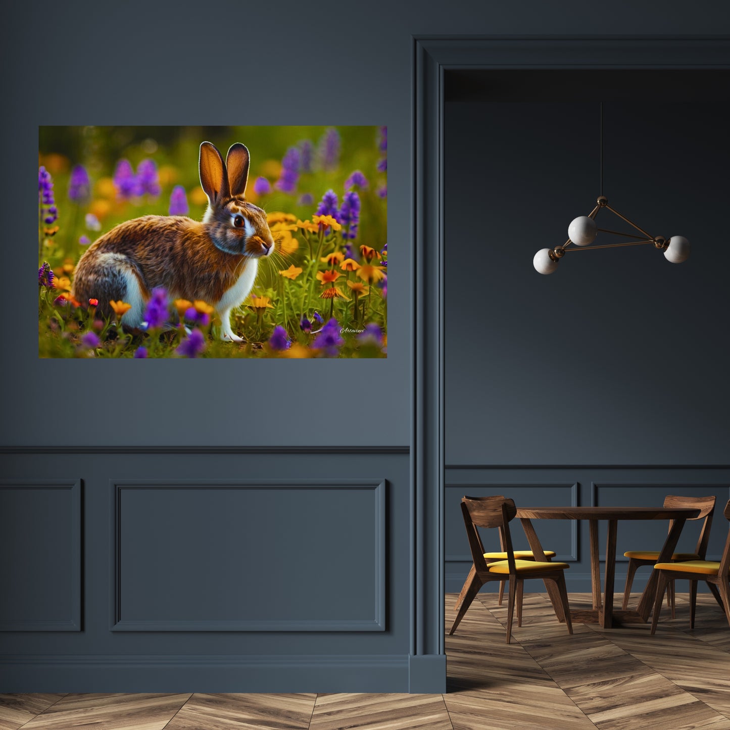 Cute Rabbit in Flower Garden Canvas Art