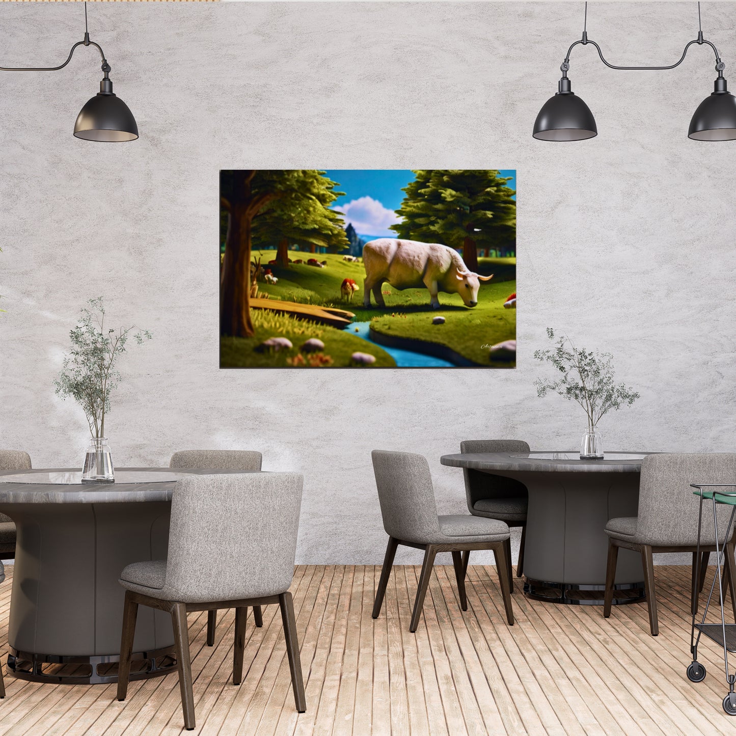 Countryside Cow Farm Art