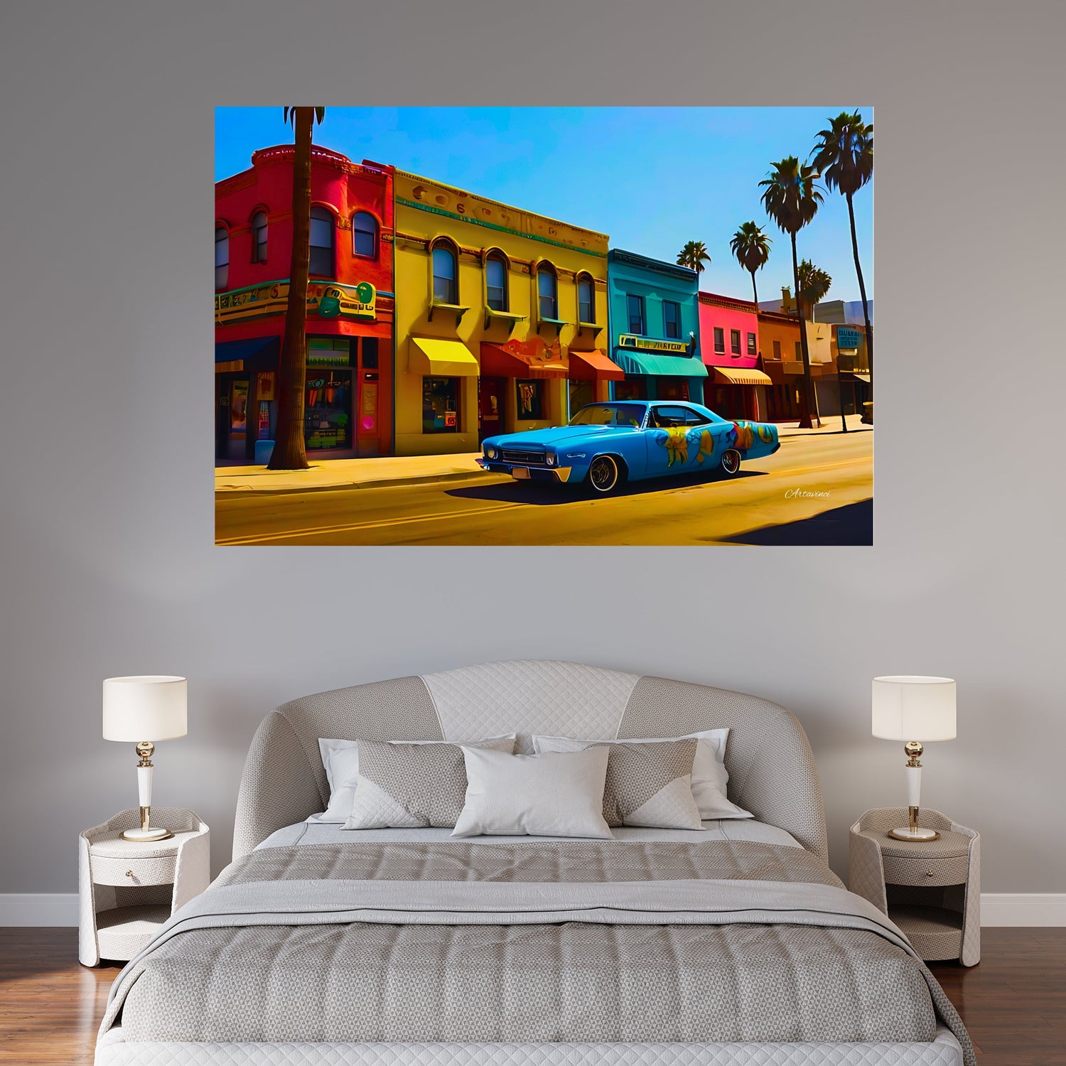 Canvas print of Los Angeles skyline at sunset – urban cityscape wall art for modern spaces.