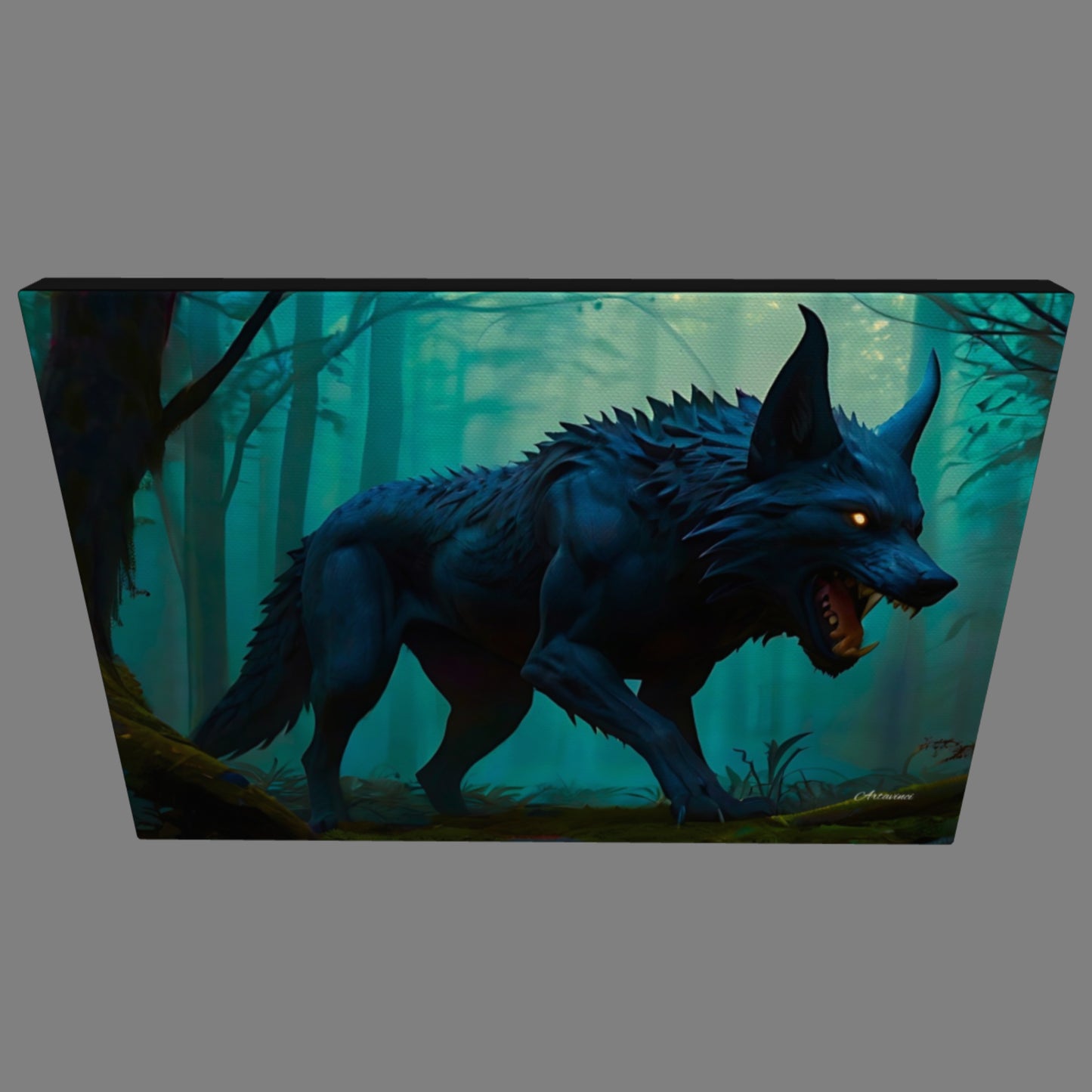 Scary Stalking Black Wolf Canvas Art