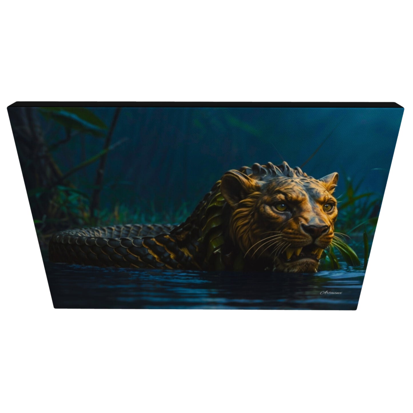 Lion Head Anaconda Body Canvas Art Print