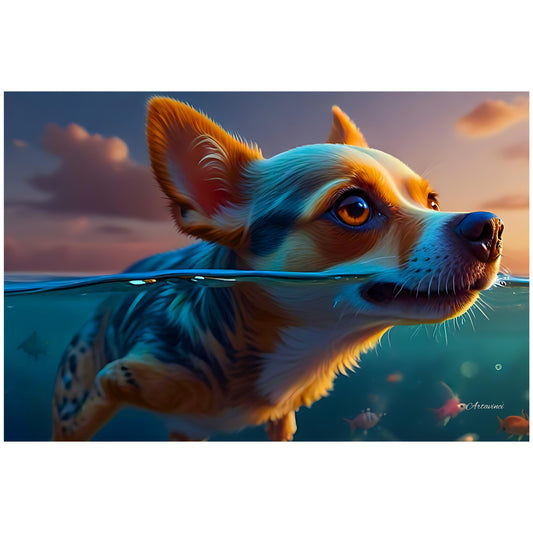 Swimming Dog Canvas Art