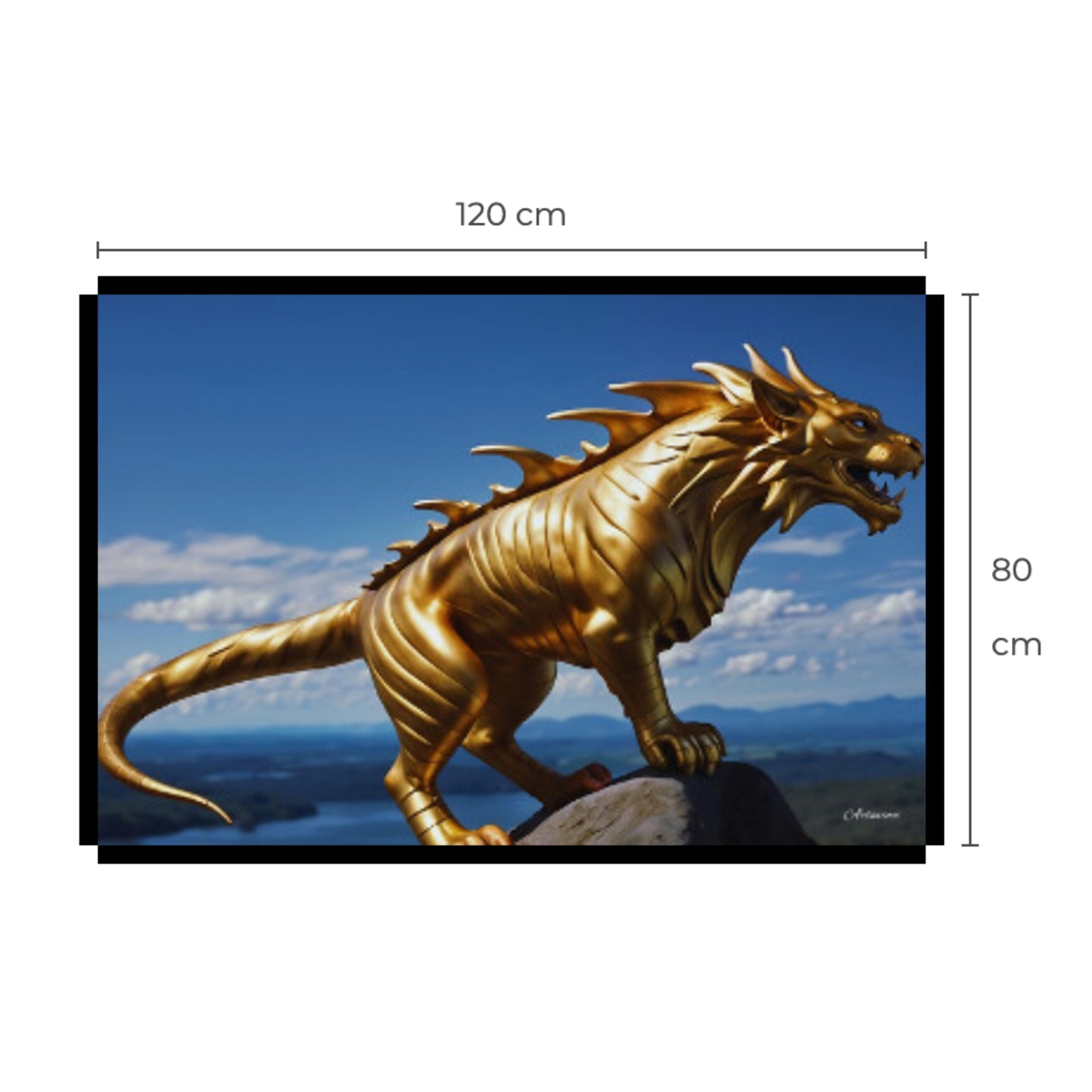 Golden Lion Dragon Mythical Creature Canvas Art Print