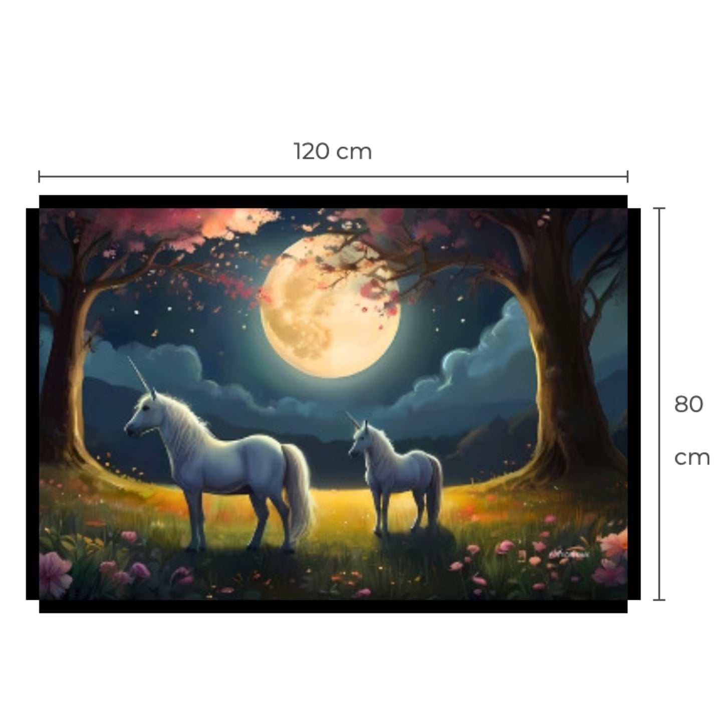 Two White Unicorns Standing in Forest Full Moon Canvas Art