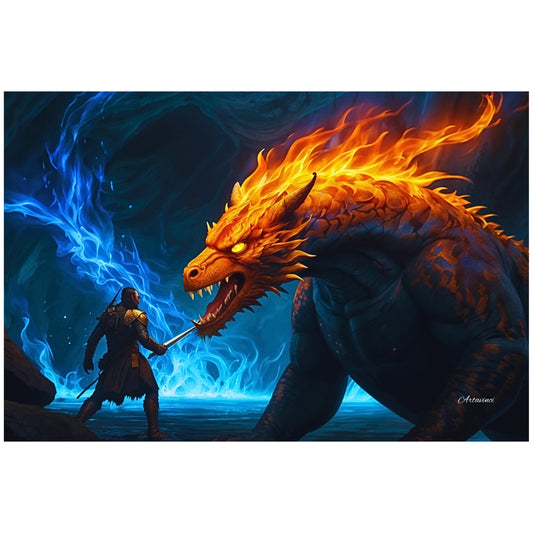 The Fire Dragon Fight Against Warrior Knight