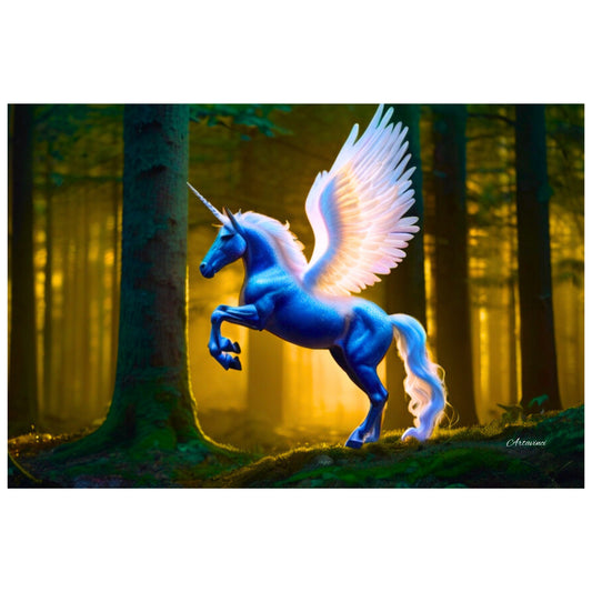 Magical Blue Unicorn In Forest