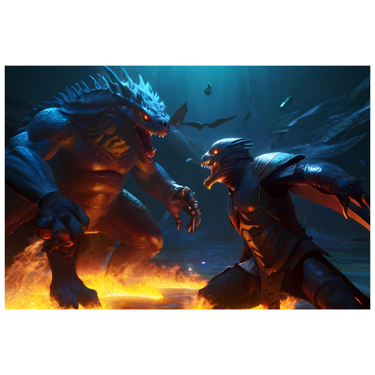 Mythological Creatures Epic Battle Canvas Art