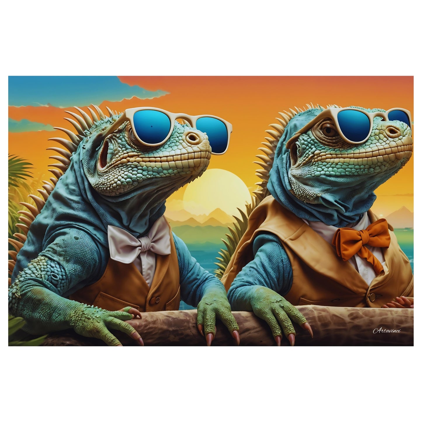 Two Modern Iguana Wearing Sunglasses Canvas Art