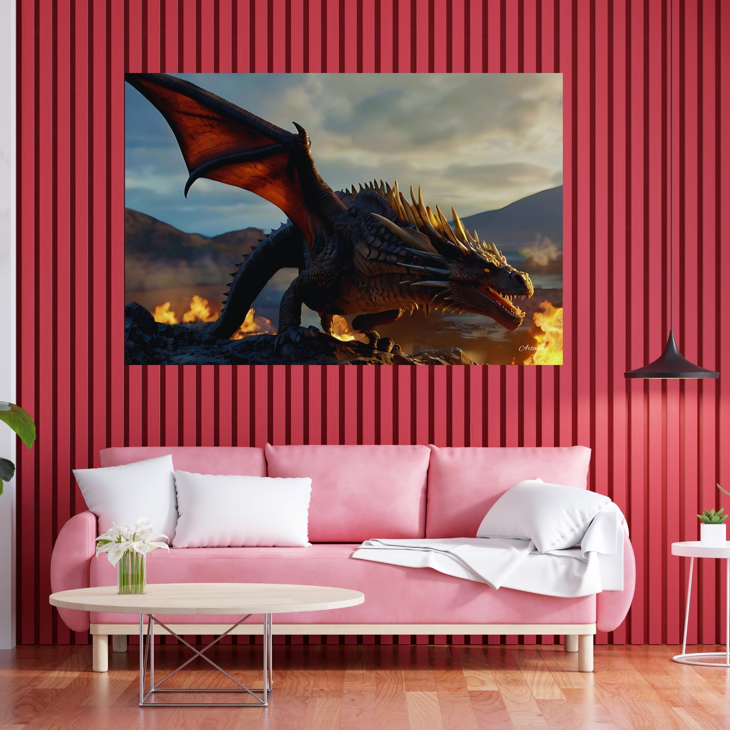 Discover the Majesty of the Flaming Dragon Canvas Art