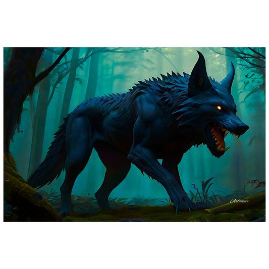 Scary Stalking Black Wolf Canvas Art