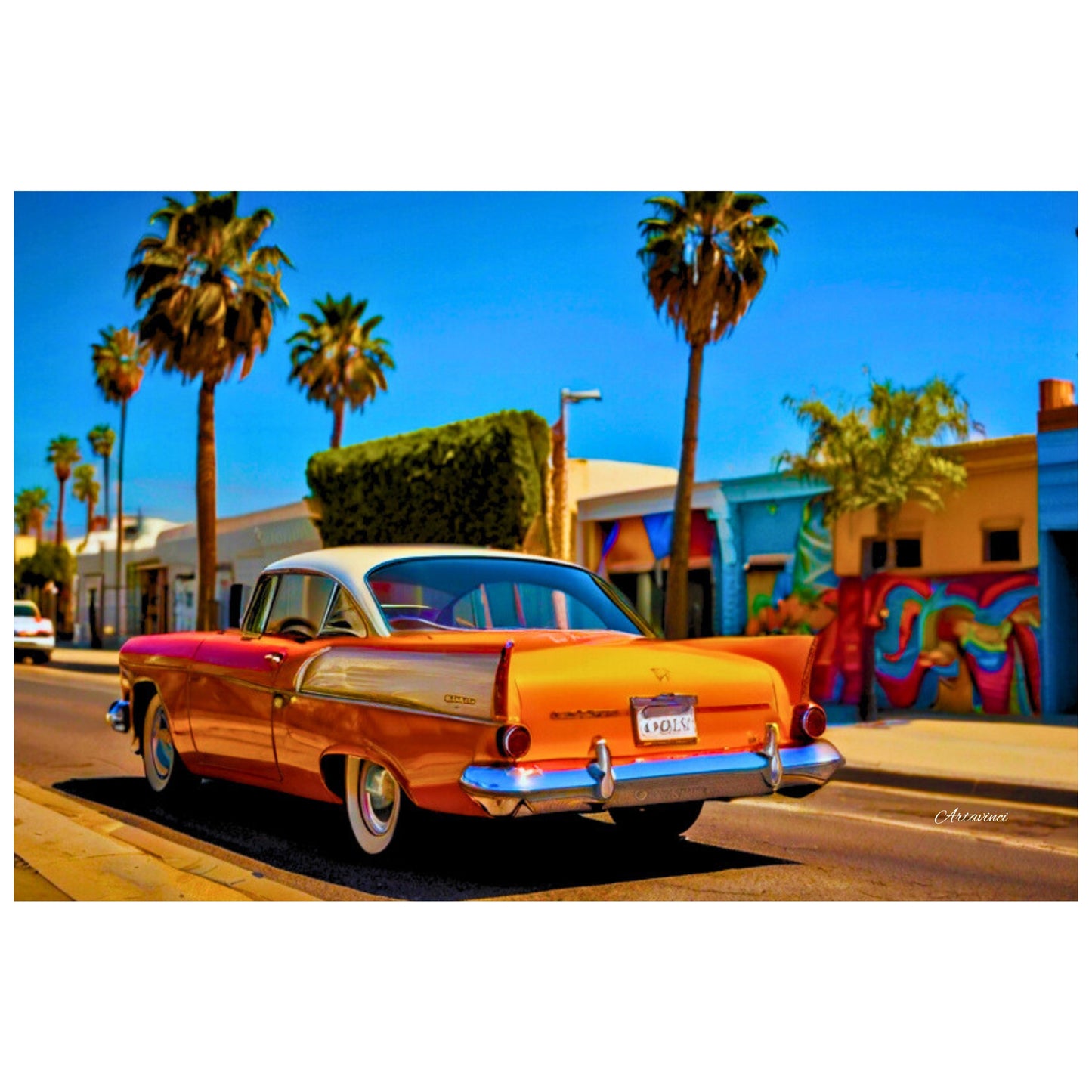 Orange vintage classic american oldtimer car in LA