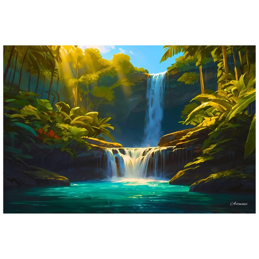 Green Forest Waterfall Canvas Art Print