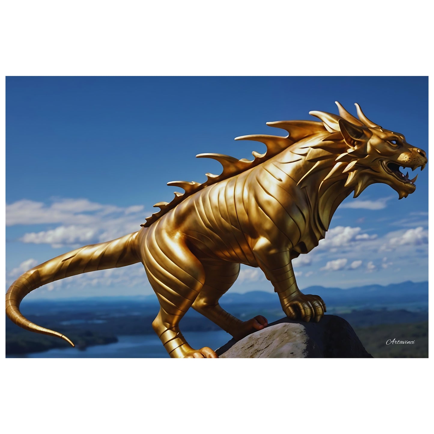 Golden Lion Dragon Mythical Creature Canvas Art Print