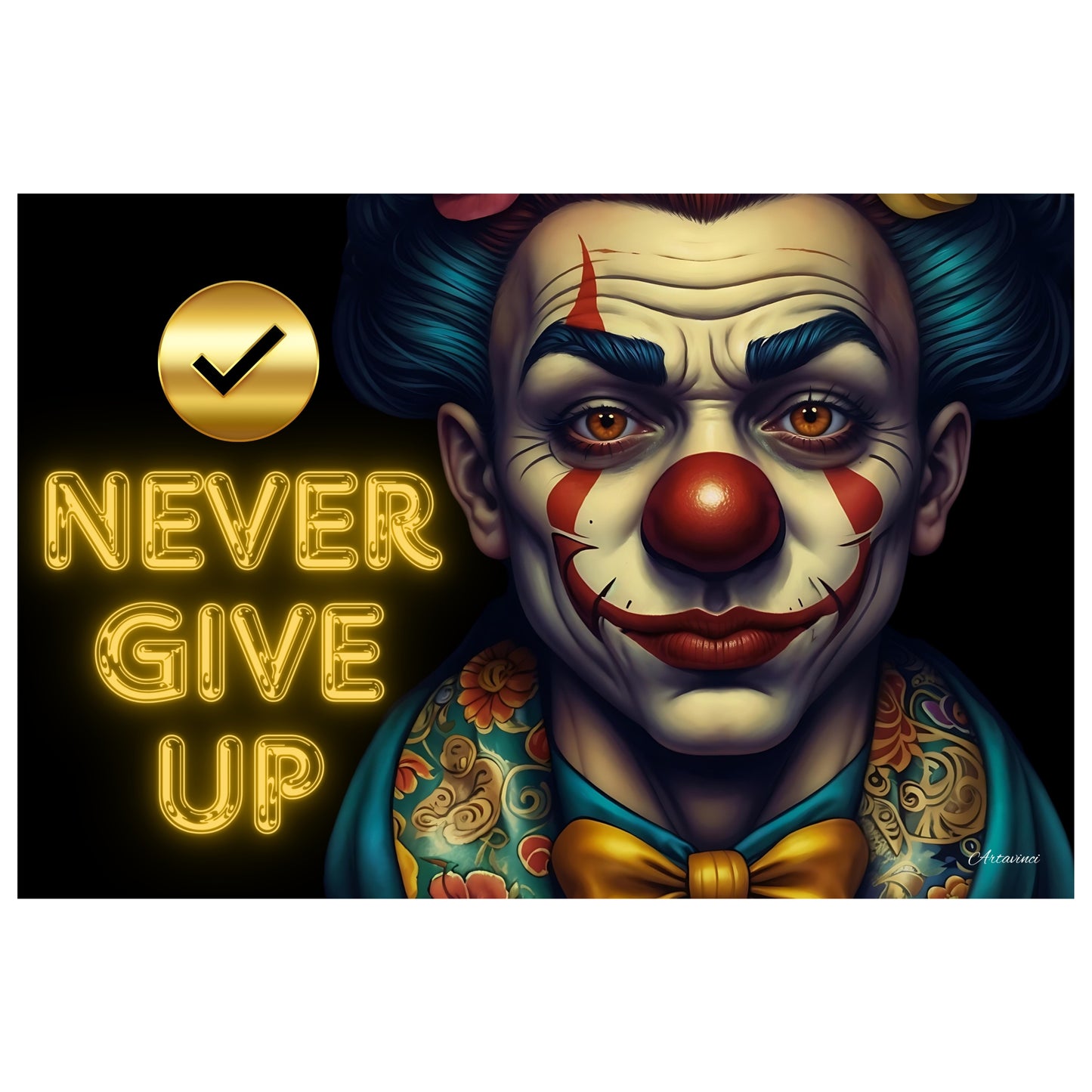 Never Give Up Clown Canvas Wall Art Print