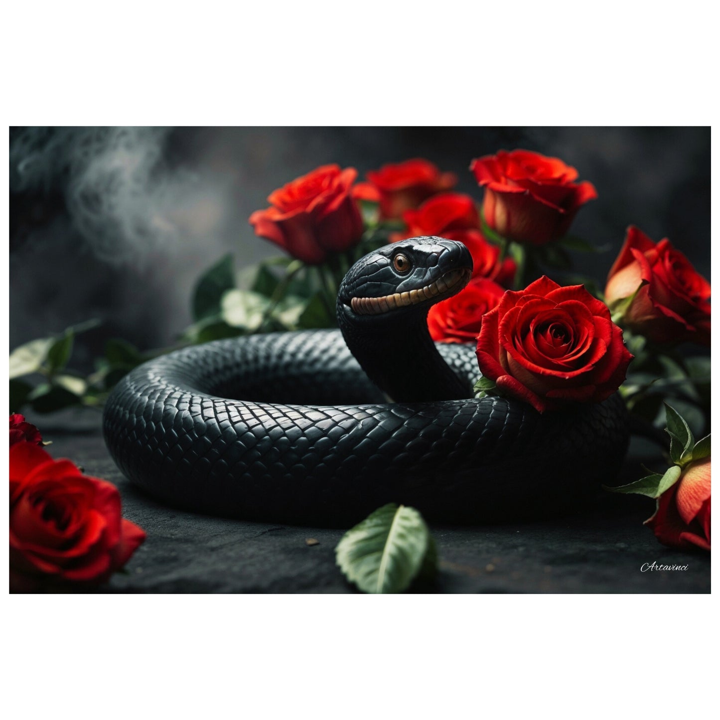 Black Snake Love Roses Canvas Art Print