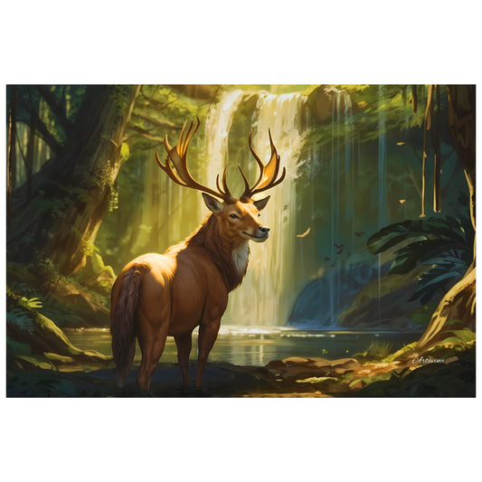 Deer And Waterfall Canvas Art