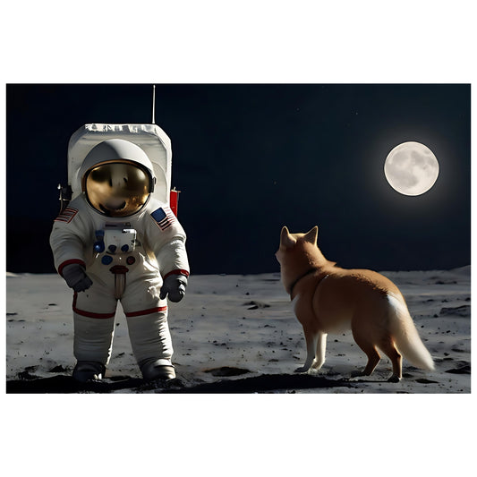 Astronaut With a Dog in Space Canvas Art