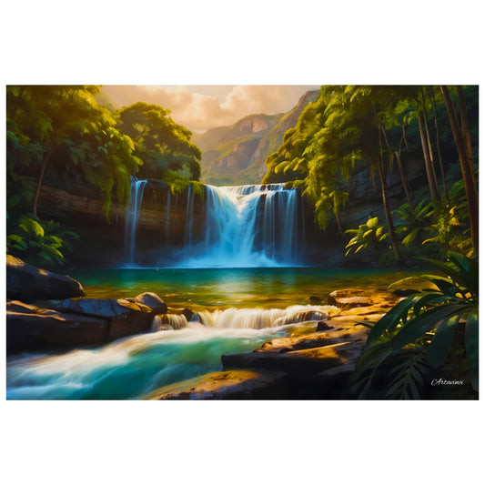 Nature Waterfall Forest Paradise Canvas Wall Art Picture Framed Print