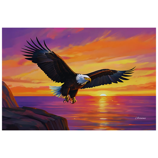 Flying Eagle Sunset Canvas Wall Art