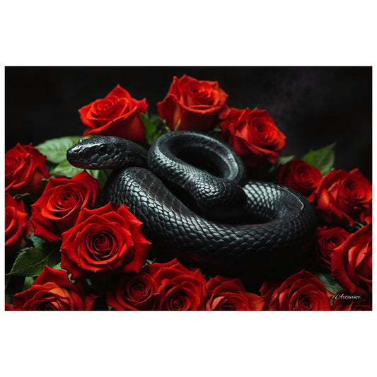 Snake Love on a Bed of Roses Canvas Wall Art